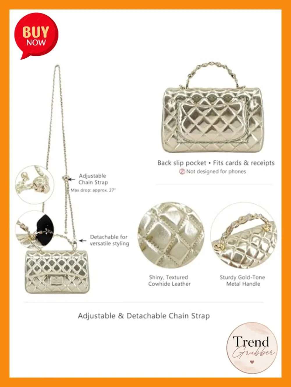 Mini Leather Quilted Crossbody Bag with Gold Chain Strap